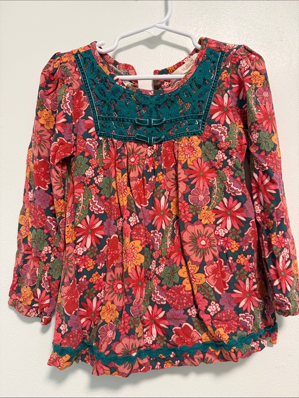 Matilda Jane Red Floral Blouse with Teal Yoke